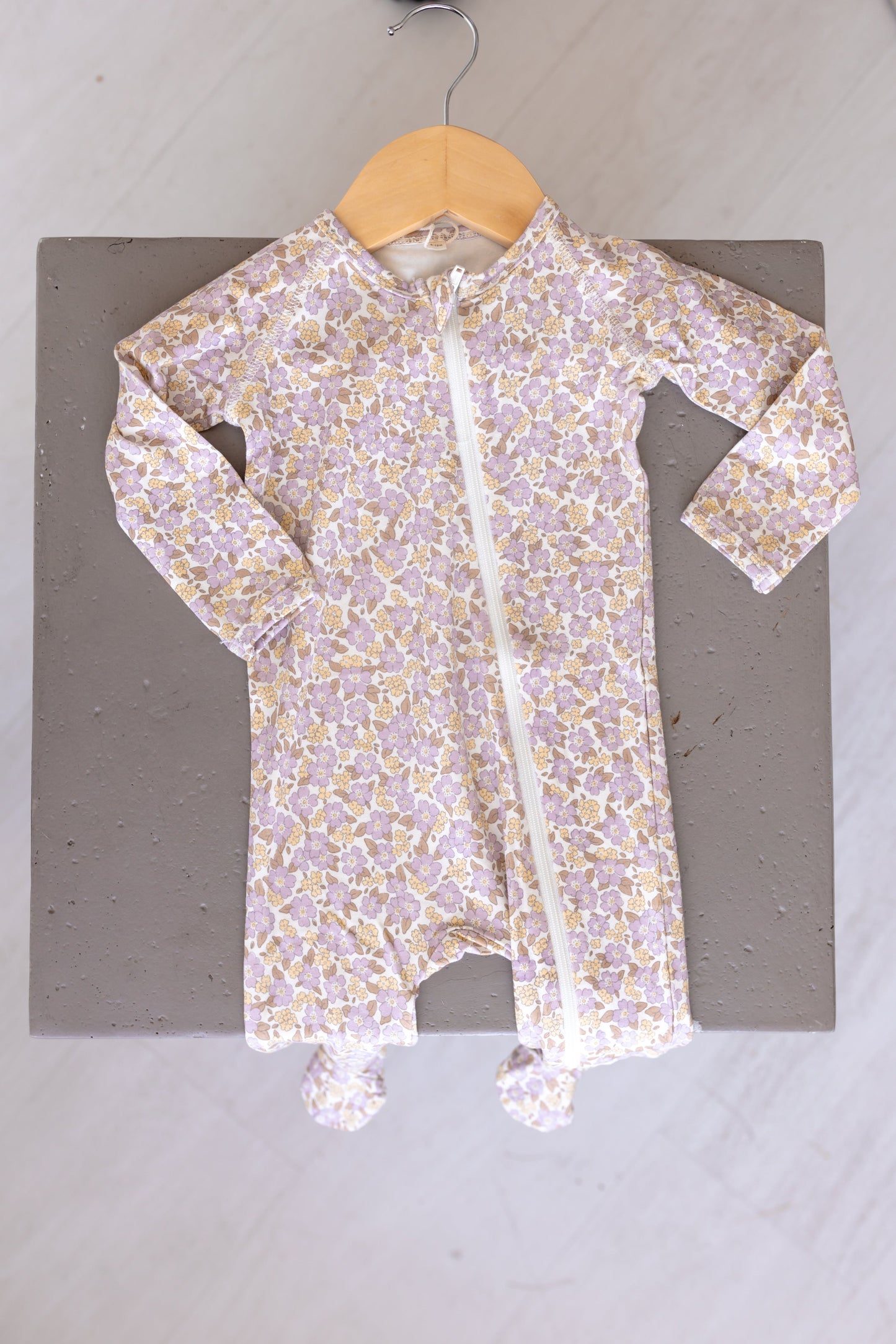 Bamboo Zip Footie - Purple Floral