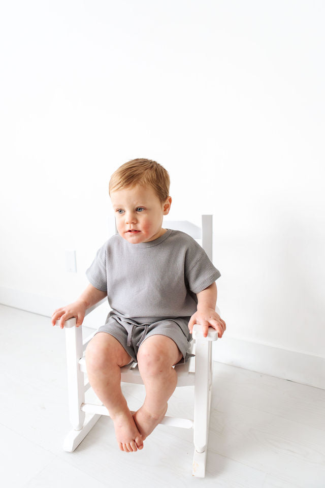 Waffle Tee Short Set - Blue