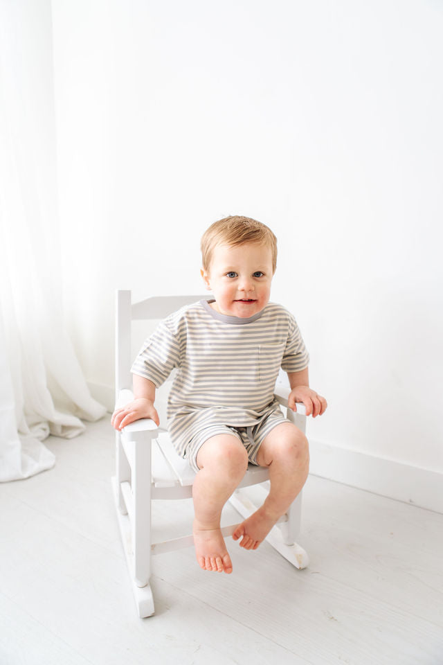 Pocket Tee Short Set - Blue Stripe