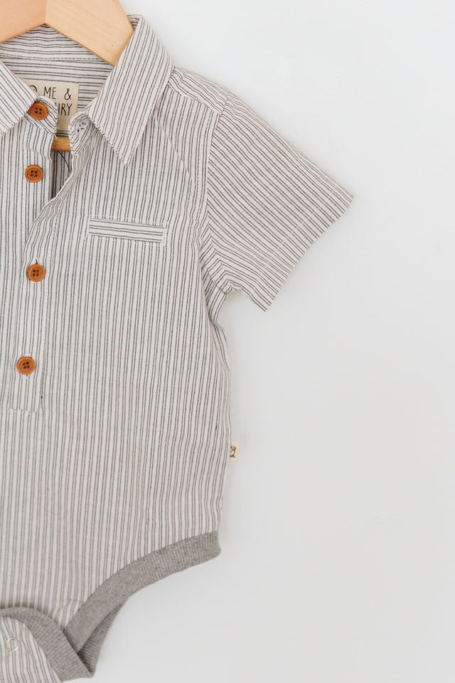 Helford Woven Onesie - Blue/White Thin Double Stripe