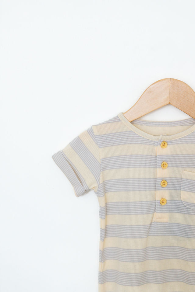 Martingale Henley Romper - Gray/Cream Stripe