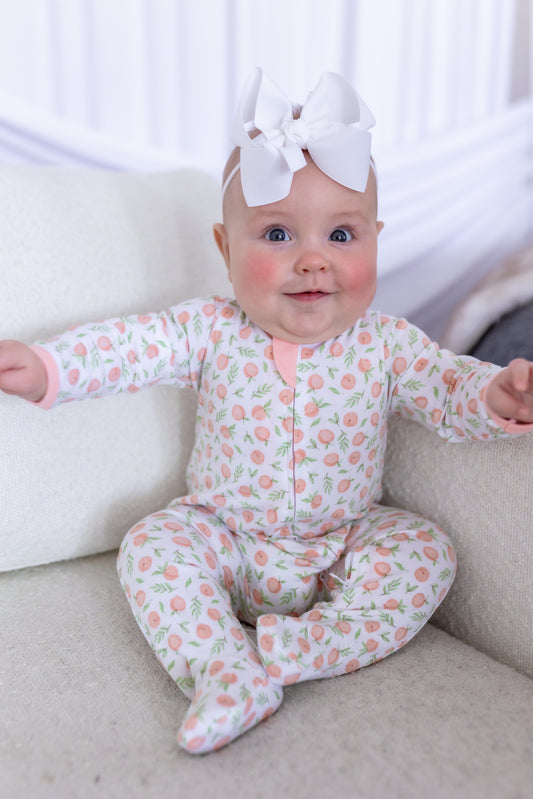 Summer Peaches - Printed Zipper Footie