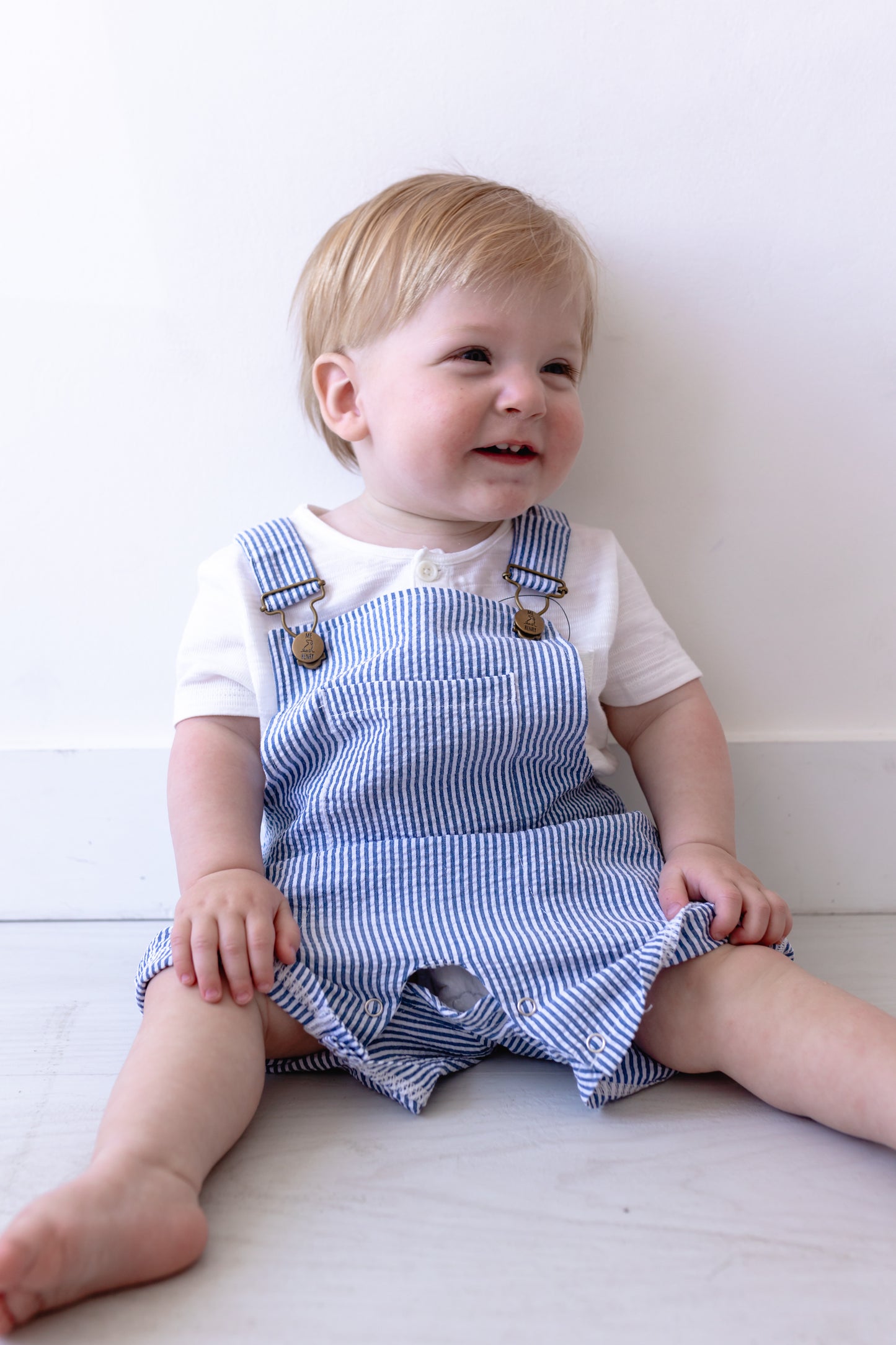 Galleon Buckle Overalls Seersucker - Royal & White