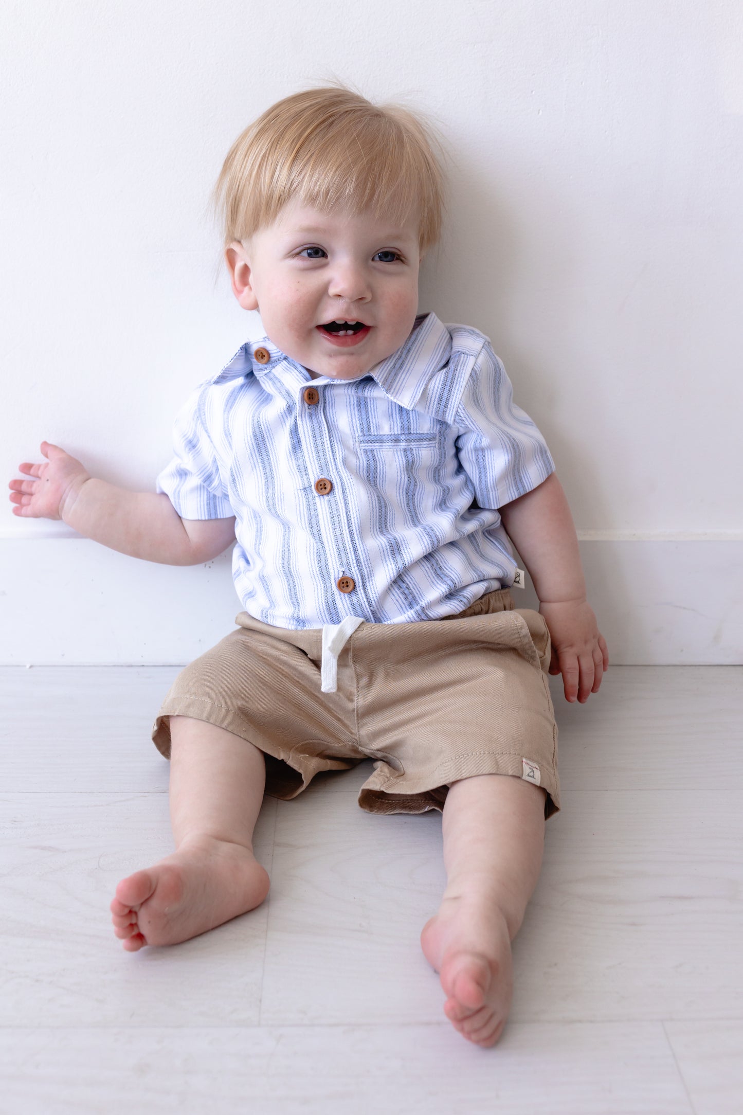 Helford Woven Onesie - Navy Blue/White Wide Stripe