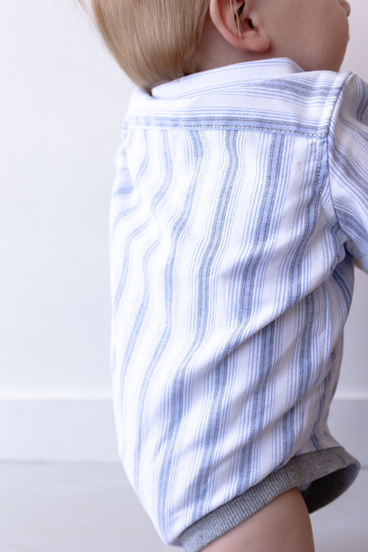 Helford Woven Onesie - Navy Blue/White Wide Stripe