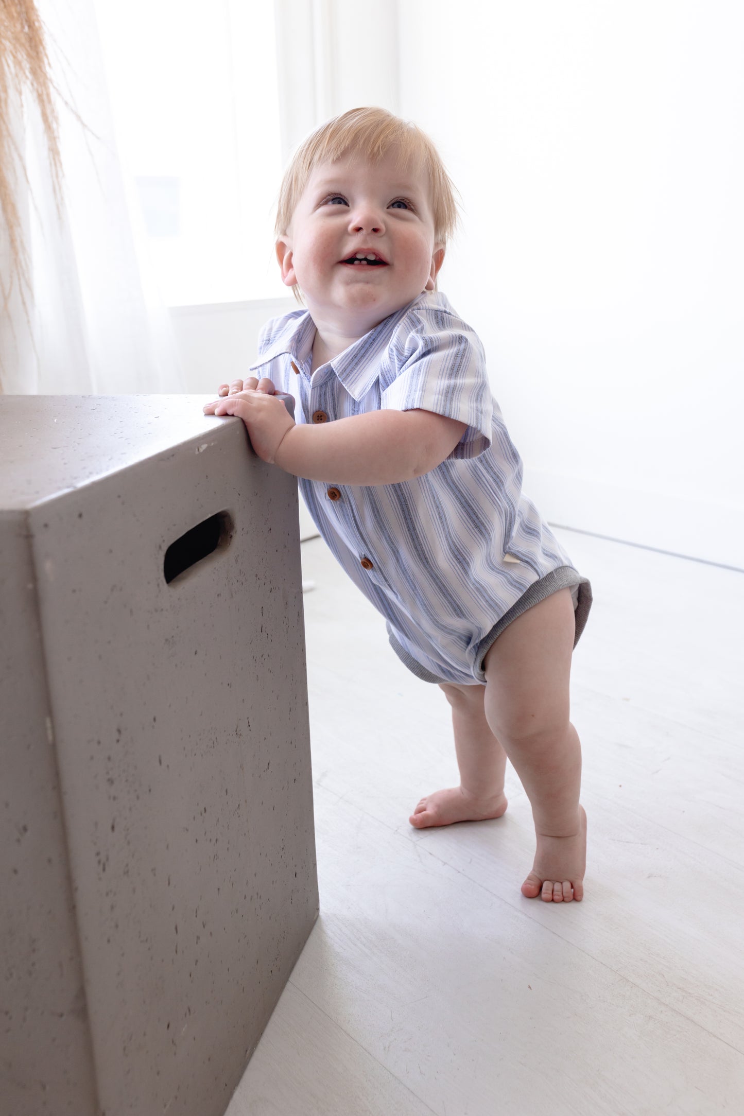 Helford Woven Onesie - Navy Blue/White Wide Stripe
