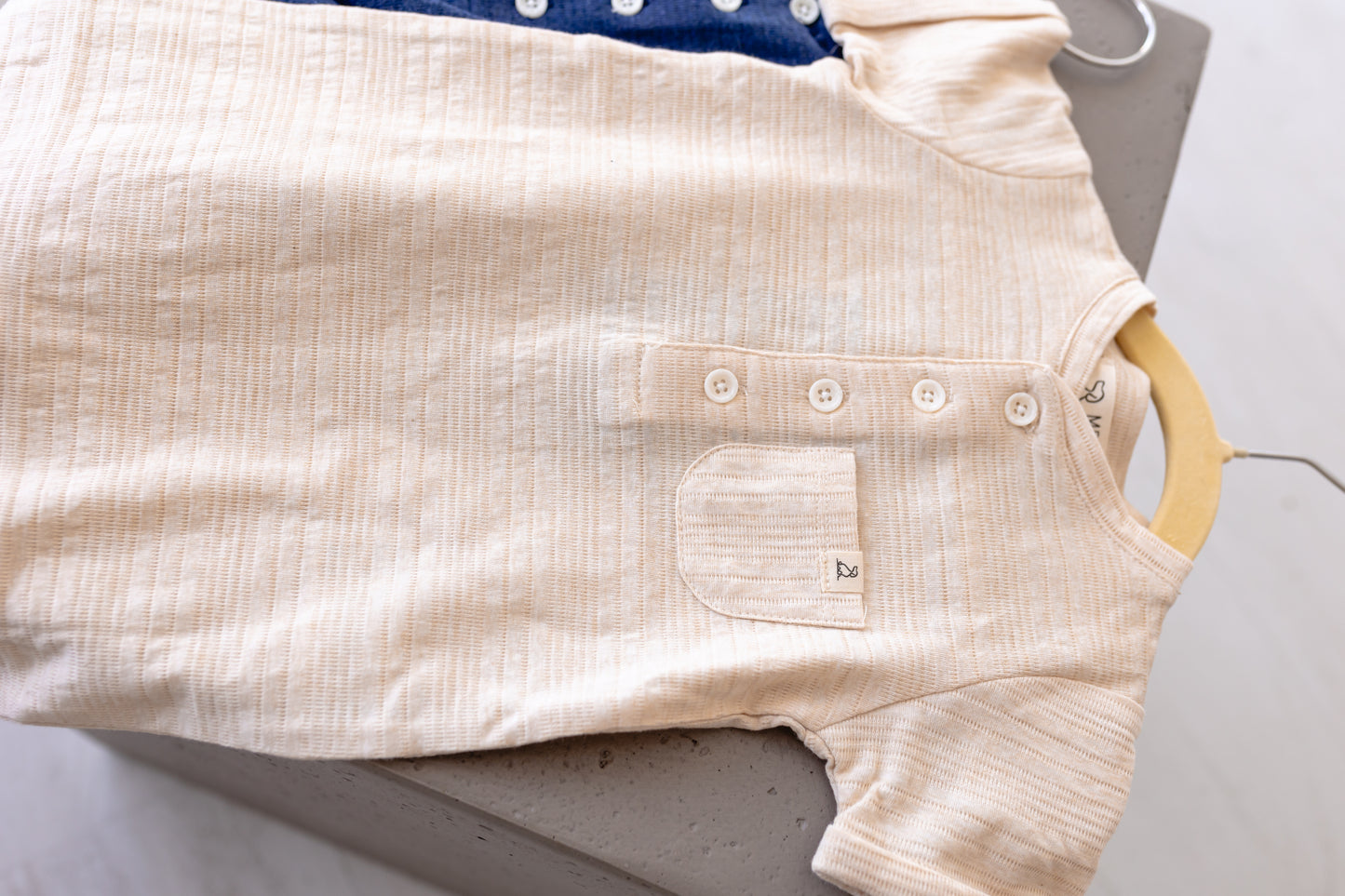 Camborne Henley Romper (Beige ribbed)