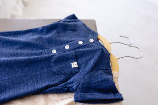 Camborne Henley Romper (Navy ribbed)
