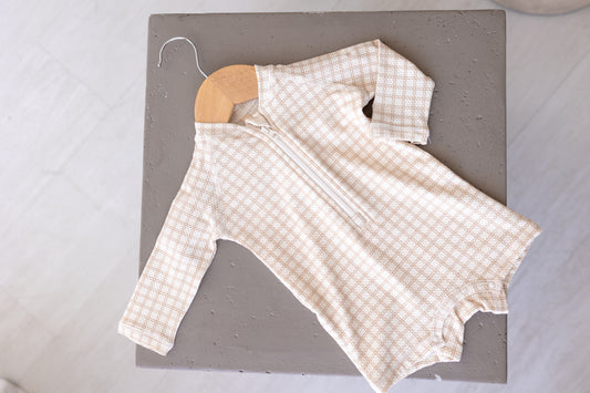 Long Sleeve One Piece Rashguard - Oat Check