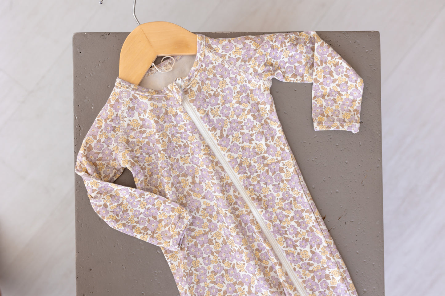 Bamboo Zip Footie - Purple Floral